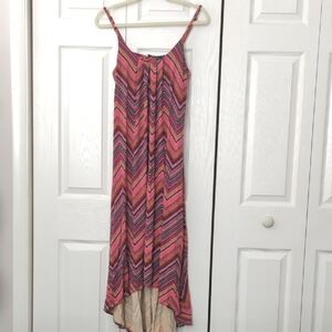 ~CYNTHIA ROWLEY~ MULTICOLORED ADJUSTABLE BRA SHELF HI LO MAXI LOUNGE DRESS-M